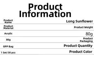 Detailed specifications table for 30pcs acrylic sun flower wall stickers set