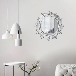 Close-up of decorative sunflower acrylic mirror wall sticker with baroque style silver patterns
