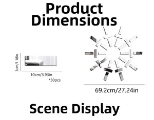 Detailed view of 30-piece DIY acrylic mirror wall sticker set with 10x3cm rectangles