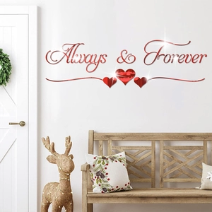 3D red mirror wall sticker with Always & Forever text and hearts for home decor