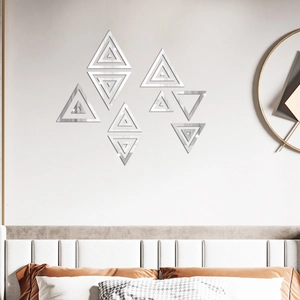 Modern geometric triangle acrylic mirror wall stickers in a minimalist silver finish