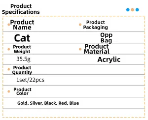 Detail chart of 22-piece cat acrylic wall stickers showing weight and color options