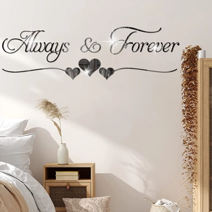 Modern 3D silver mirror wall sticker Always and Forever heart decal for bedroom decor