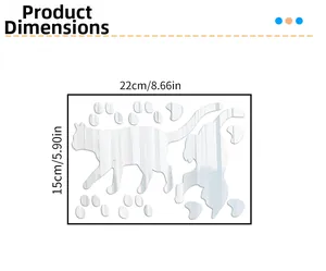 Detailed dimensions diagram for cat and paw prints mirror acrylic wall stickers set