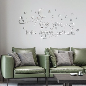Detail der 3D-Spiegel-Wandaufkleber mit Sternen und Moon and Back Spruch