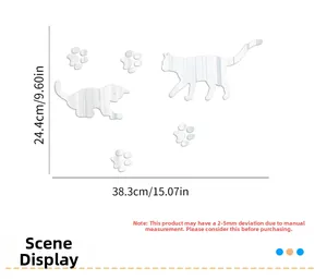 Detailed dimension guide for cute mirror acrylic cat wall stickers with paw prints