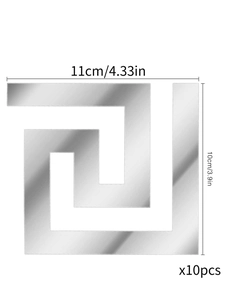Detail view of 10-piece maze mirror wall stickers with 11cm by 10cm size dimensions