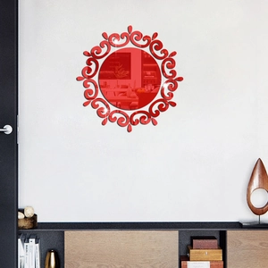 Macro detail of red sunflower acrylic mirror wall sticker with baroque style frame