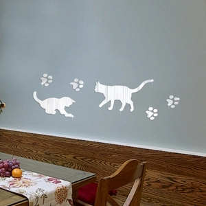 Cute Cat Paw Prints Mirror 3D Acrylic Wall Stickers Modern DIY Removable Mirror Decal For Kids Room Living Room Decor