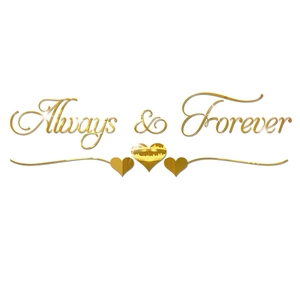 Detail of Always & Forever gold mirror wall sticker with reflective heart design
