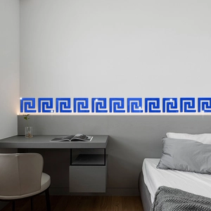 Blue Greek key wall sticker with mirror finish showing 3D geometric pattern detail