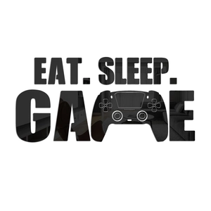 Makroaufnahme des 3D Acryl Spiegel Wandtattoos mit dem Eat Sleep Game Slogan
