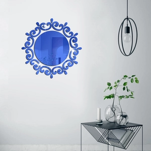 Modern navy blue sunflower acrylic wall mirror sticker with hollow vine art pattern