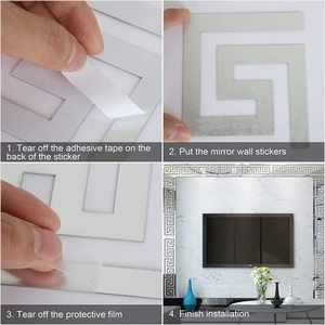 3D silver Greek key mirror wall sticker installation steps for home decor