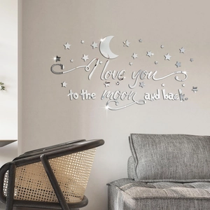 Makro-Detail der silbernen 3D-Wandaufkleber aus Acryl mit Mond- und Sterne-Design