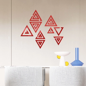 Modern red acrylic triangle mirror wall stickers in nested geometric design on home wall
