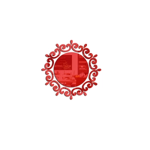 Modern red acrylic sunflower mirror wall sticker with hollowed out scroll patterns