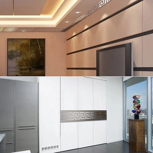 Silver mirror Greek key wall border sticker for ceiling and furniture decoration