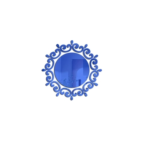 Detailed close-up of blue acrylic sunflower mirror wall sticker with floral carving