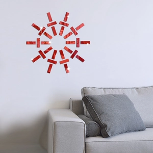 Modern red acrylic mirror wall stickers in a sunburst pattern for living room decor