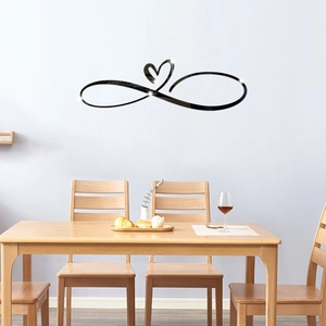 Moderne zwarte 3D oneindigheid hart muurspiegel sticker voor de woonkamer decoratie
