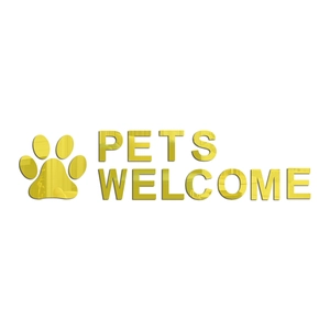 Détail de l'autocollant mural en acrylique doré avec message 3D de bienvenue pour animaux