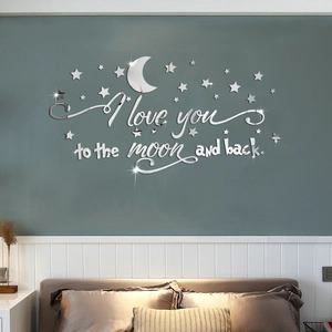 3D Spiegel Acryl Wandaufkleber I Love You To The Moon And Back Spruch Mond Sterne DIY Deko Wandtattoo Für Schlafzimmer Wohnzimmer