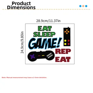 Detailed size guide for gamer wall sticker showing dimensions in cm and inches