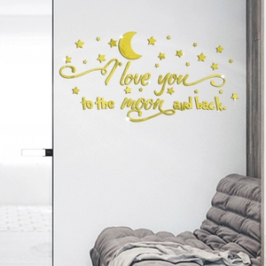Goldene Acryl 3D Spiegel Wandaufkleber mit Mond und Sternen für die Innendekoration