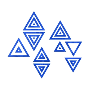 Detailed view of blue mirror acrylic triangle wall stickers with 3D geometric nested design