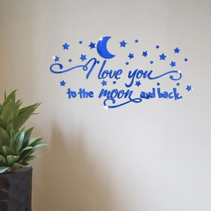 3D Wandtattoo mit Mond und Sternen aus blauem Spiegelacryl für Wohnzimmer Dekoration