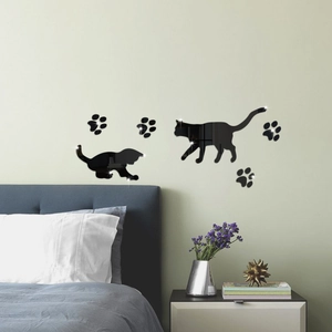 3D mirror acrylic cute cat wall stickers set for living room and bedroom home decor