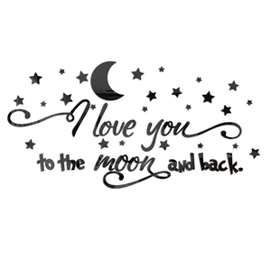 3D-Spiegel-Acryl-Wandaufkleber mit Sternen, Mond und I love you to the moon and back Text