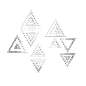 Detailed view of geometric mirror wall stickers with reflective silver acrylic triangles
