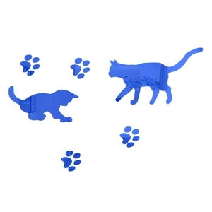 Blue mirror acrylic wall stickers featuring two cute cats and four paw prints for decor