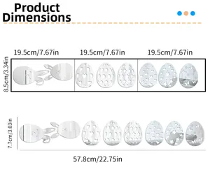 Dimensioni dettagliate degli adesivi murali a specchio 3D con uova di Pasqua e conigli