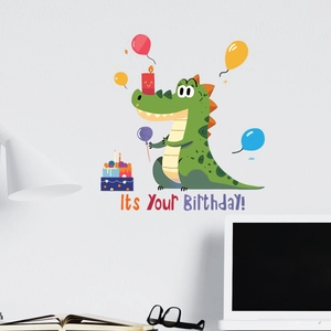 Sticker mural crocodile avec ballons et gâteau pour la décoration de chambre d'enfant