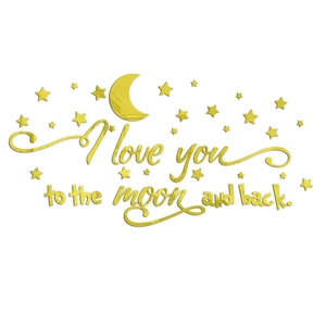 Wandtattoo 3D-Spiegel-Acryl in Gold mit Mond, Sternen und Spruch I love you