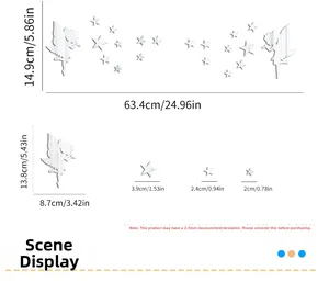 Tableau des tailles détaillé des stickers muraux miroirs fées et étoiles avec dimensions