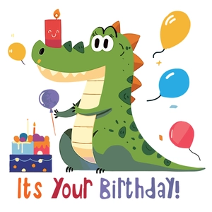 Sticker mural crocodile de dessin animé avec gâteau d'anniversaire pour chambre d'enfant