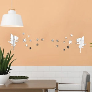 Stickers Muraux Miroir en Acrylique Fée et Étoiles 3D DIY Décalcomanies Murales Autocollantes Amovibles pour Chambre de Fille Salon Décor Maison
