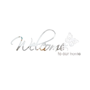 Moderner 3D Acryl Spiegel Wandtattoo Welcome to our home mit Schmetterling Deko