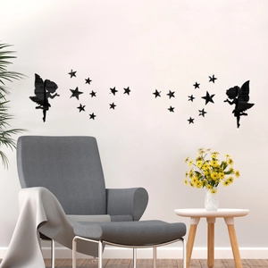 Sticker mural 3D miroir noir avec fée et étoiles pour décoration murale de chambre