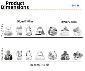 Detailed dimension chart for 3D acrylic mirror wall stickers with Japanese motifs