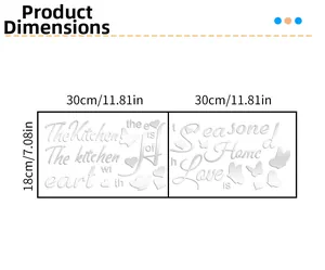 Detailed dimensions of 3D acrylic kitchen wall stickers with butterflies and text