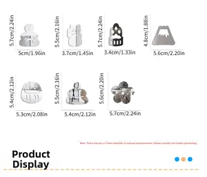 Size chart for 7 Japanese acrylic mirror wall stickers with detailed dimensions in cm