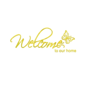 Goldener Spiegel Welcome To Our Home Acryl Wandaufkleber mit 3D Schmetterling