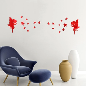 Stickers muraux 3D miroir rouge fée et étoiles pour décoration de chambre de fille