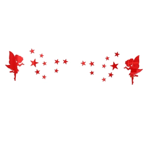Détail macro des stickers muraux miroir en acrylique rouge avec fée et étoiles