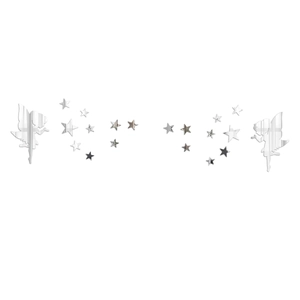 Détails des stickers muraux miroirs en acrylique argenté avec silhouettes de fées et étoiles